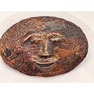 Exotic Signed Antique Copper Smiling Face Brooch Pin Signed "L Hogan" RARE FIND